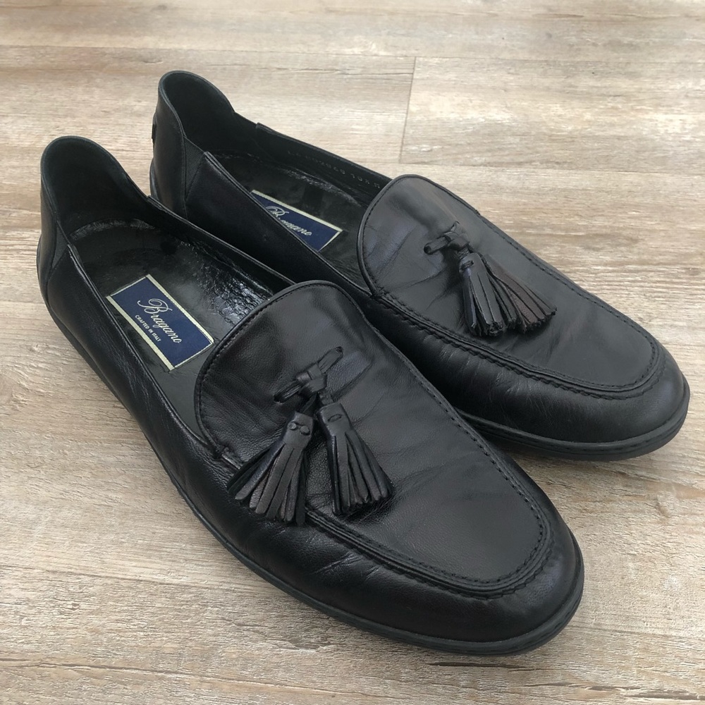 Bragano Black Leather Weave Tassel Loafers Shoes Crafted Italy Men’s 10.5M